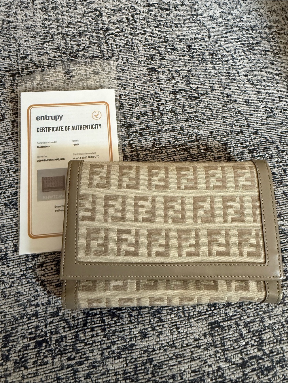 Fendi Beige Taupe Zucca FF Fold-Over Wallet